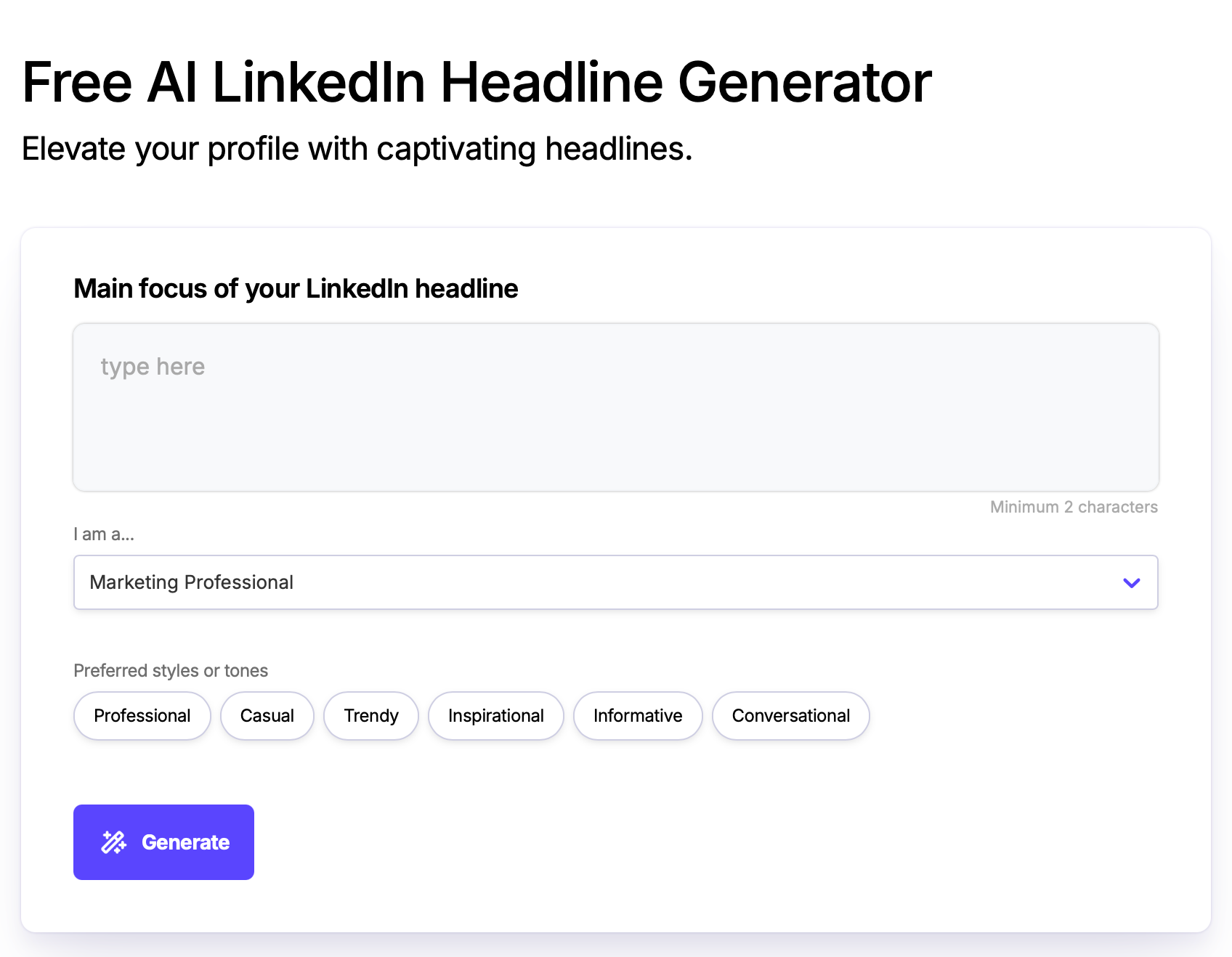 Free AI LinkedIn Headline Generator screenshot and logo